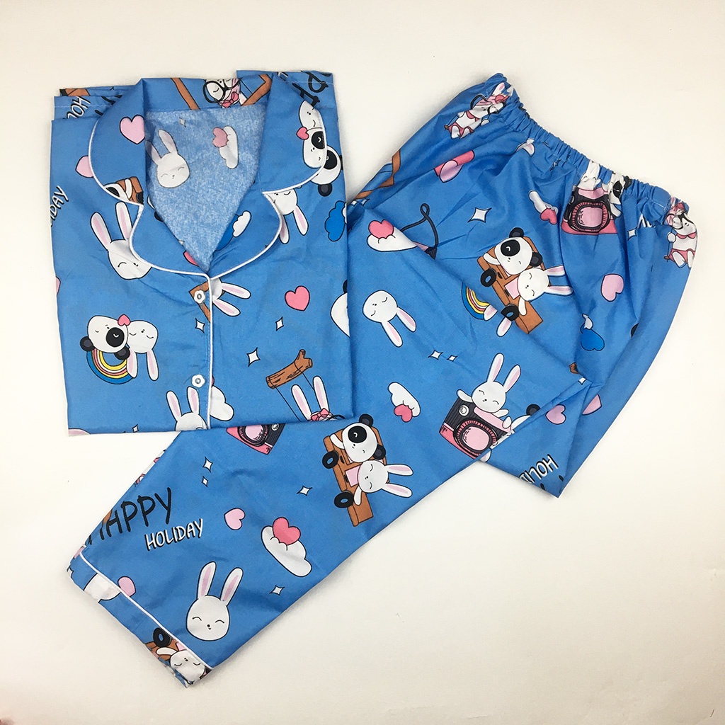 Baju Tidur Piyama Wanita Dewasa Setelan CP Motif Trendy-CPL RABIT HOLI BLUE