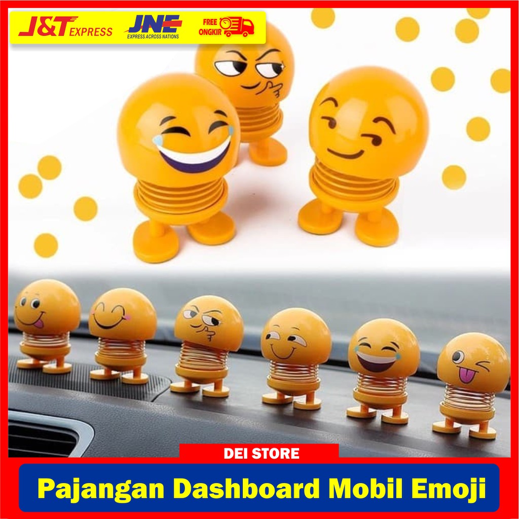 5 Pcs Pajangan Dashboard Mobil Emoji Pajangan Emoji Gerak
