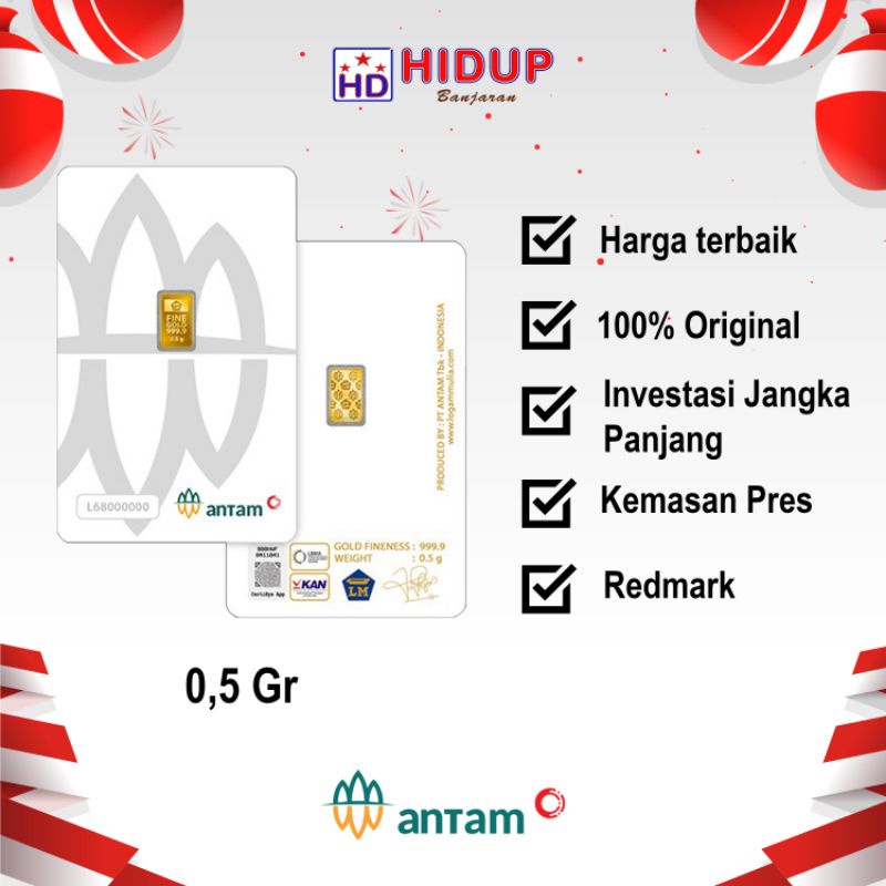 Antam Press 0.500 gram/Logam Mulia/Redmark/Emas/Investasi