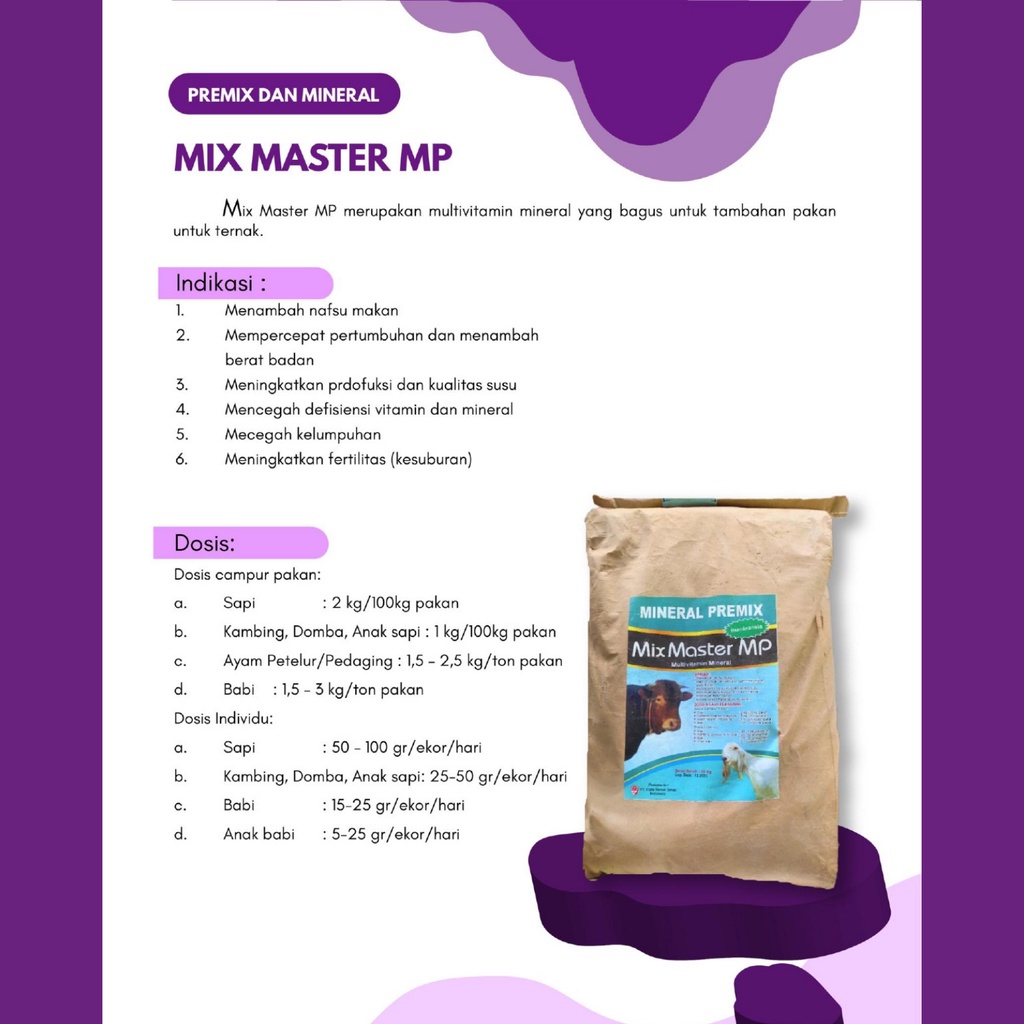 MIX MASTER MP 1 kg | Premix Mineral Multivitamin Sapi kambing Domba  | Multivitamin Mineral Tambahan Pakan Ternak Sapi Kambing Dombe Ayam | Apoternak