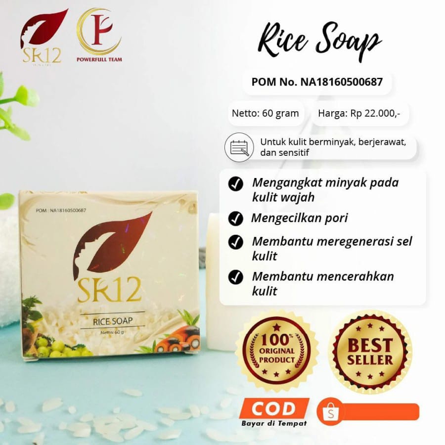 SABUN BERAS SR12 / Rice Soap SR 12 Herbal Mencerahkan Kulit Menghilangkan Jerawat &amp; Flek / Original Official