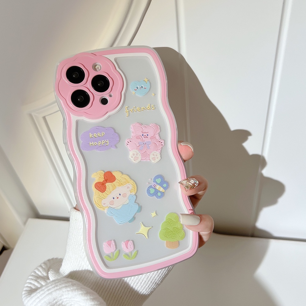 IPHONE Pink Kartun Gadis Dan Beruang Berbentuk Bunga Kamera Pelindung Lensa Ponsel Case Cover Dengan Manik-Manik Rantai Untuk Iphone7 8 PLUS X XR XS 11 12 13 14 PRO MAX SE 2020