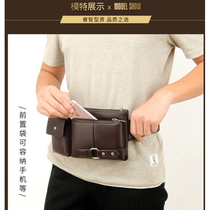 #LC-Bag B8115 Tas Pria Pinggang Kulit Waist Bag For Men Import Bag