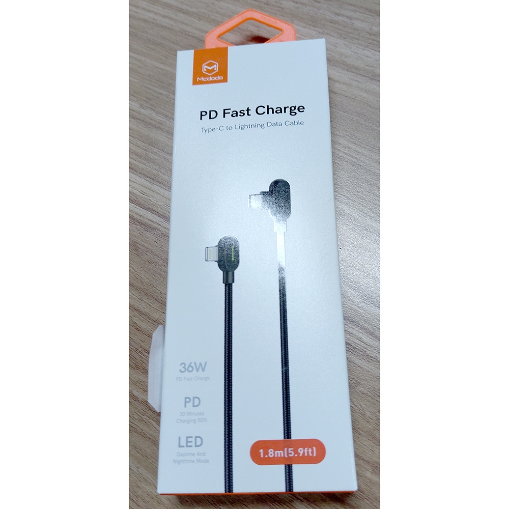 Kabel Charger USB Type C to Lightning Braided L Shape 3A 1.8 Meter - CA-7371 - Black