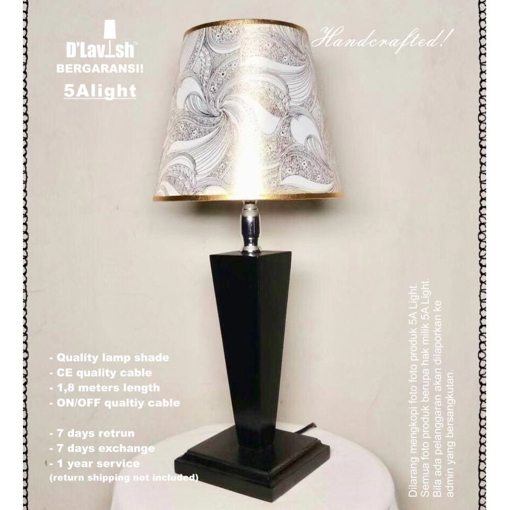 Great WOOD Black 52cm - Lampu Meja Hias Minimalis/Tidur/Nakas
