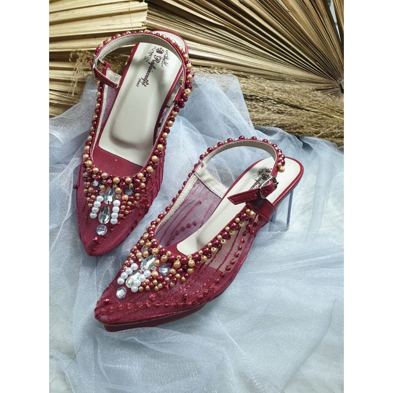 Clarissa merah Maroon lace cantik tinggi 7cm kaca