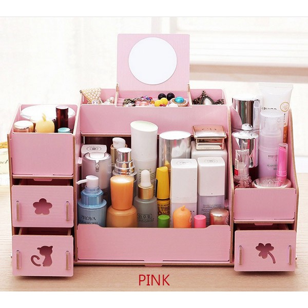 Rak Kosmetik Meja Rias Ukuran Besar Dengan Cermin Kayu Cosmetic Organizer Bahan MDF RK28