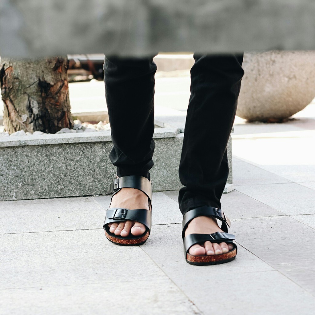 Xander Black | Sendal Jepit Tali Kulit Simpel Kayu Pria Cowok Men Sandal Footwear | FORIND x Zensa