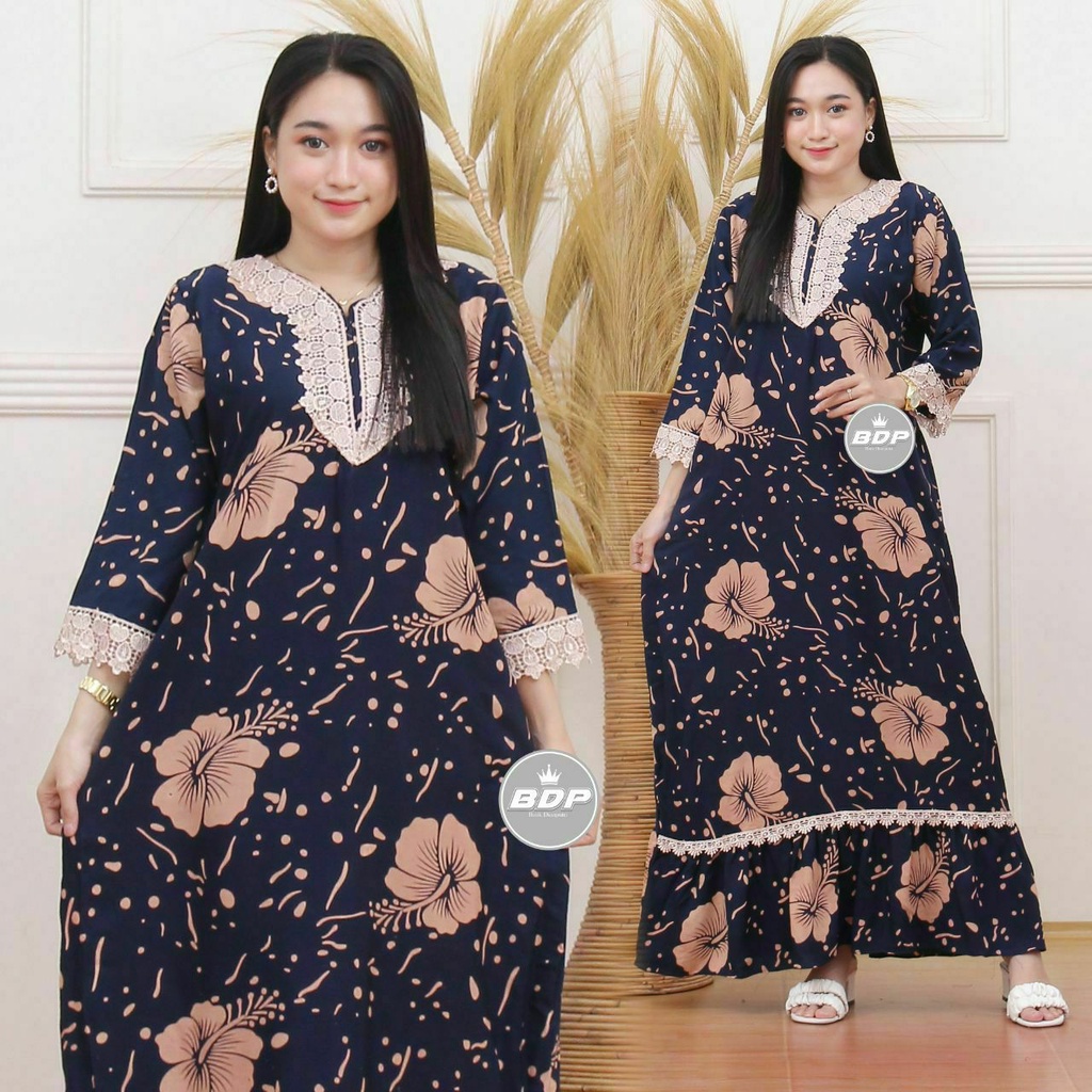 Dianputri - Daster Arab Zeema | Rayon Super Grade A | Resleting Depan Busui | Renda Milo Ori-Bunga sepatu navy