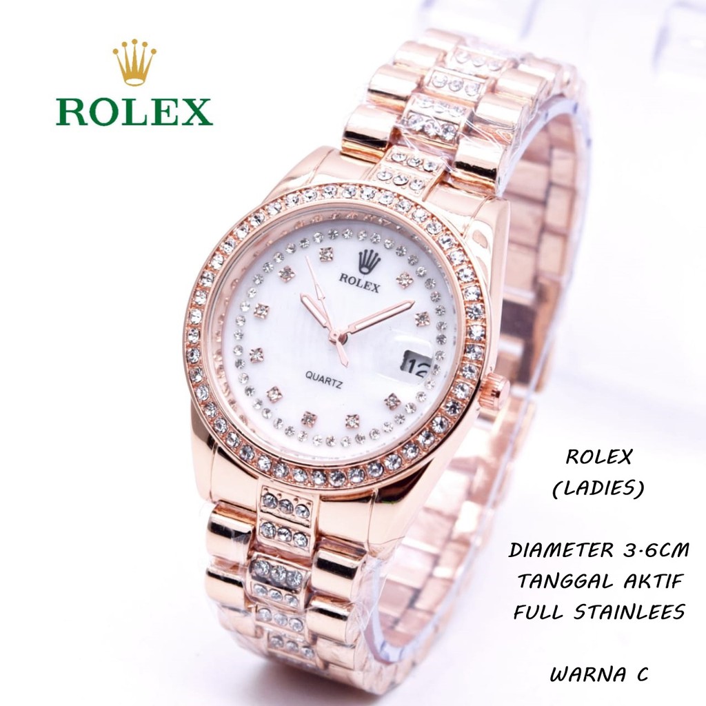 Jam Tangan Wanita/Cewek ROLEX Rantai tanggal aktif ada diamond