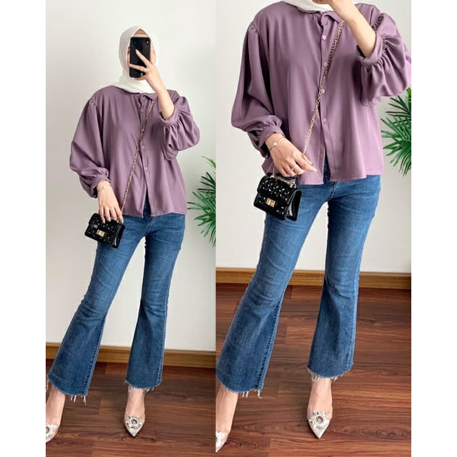 BEFAST - ZFS OOTD Wanita Blouse TIFFNY / ELZE SHAKILA BATWING SHIRT / Pakaian Blouse Kasual / Blouse Kekiniaan Wanita Remaja / Blouse Banyak Warna / Fashion Wanita Casual / Blouse Lengan Panjang / Blouse Polos Terbaru 2022