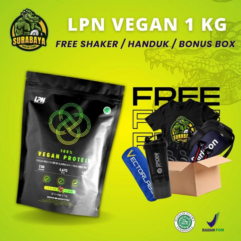 VEGAN PROTEIN LPN PLANT BASED SUSU GYM DIET 1000 GRAM 2,2 LBS SUPLEMEN FITNES MEAL REPLACEMENT NATURAL ALAMI NON WHEY ISOLATE FITNESS