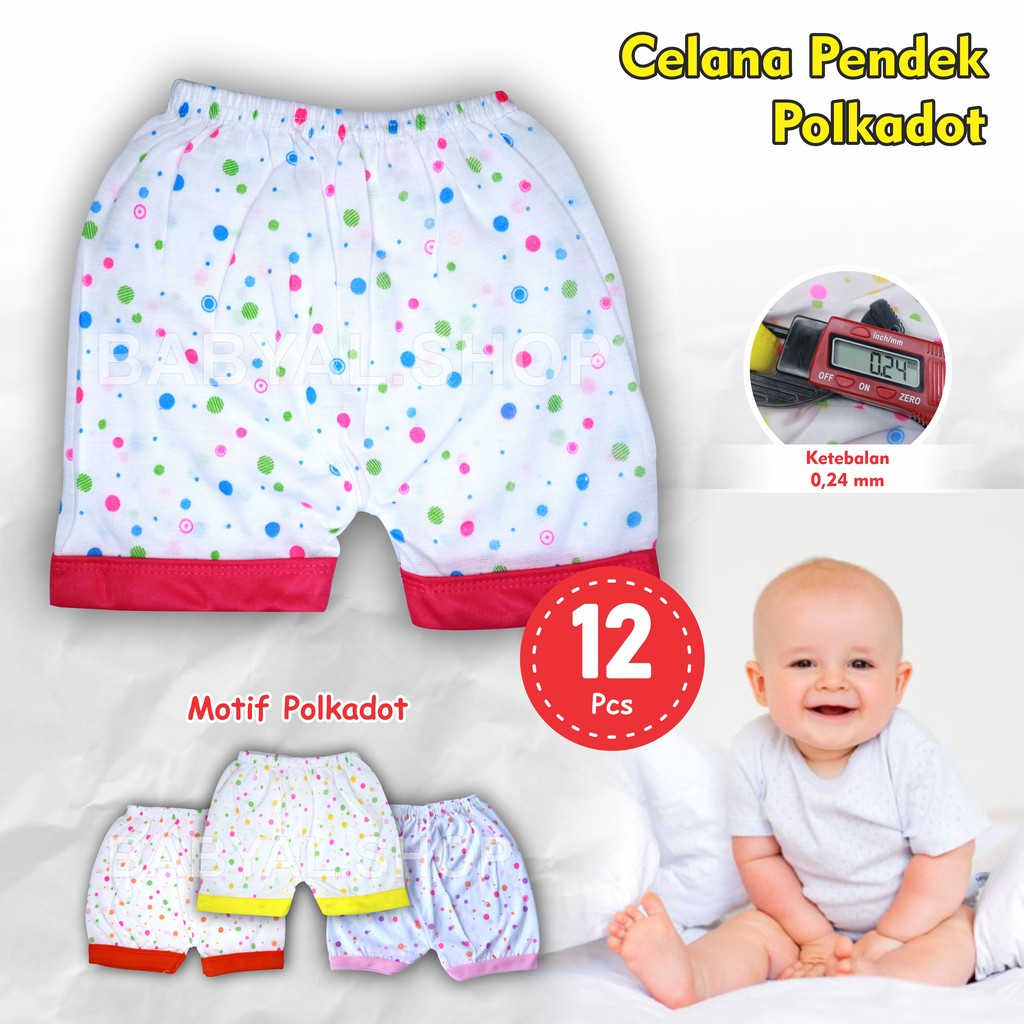 Celana Pendek Bayi Selusin / Celana Pendek Bayi Cotton Motif Polkadot New Born Baby 12 Pcs