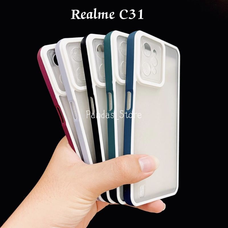 Pro Hybird Realme C31 Softcase Halus dan Elegan / Pinggiran Garis Putih Keren (Pandas)