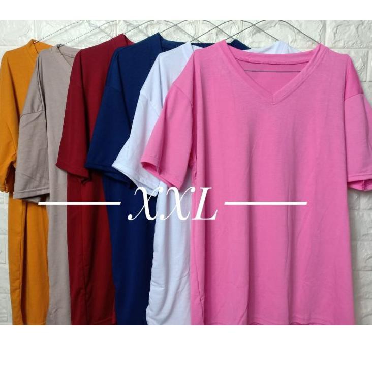 Grosir Kaos T-Shirt Wanita Polos V-Neck XXL ,