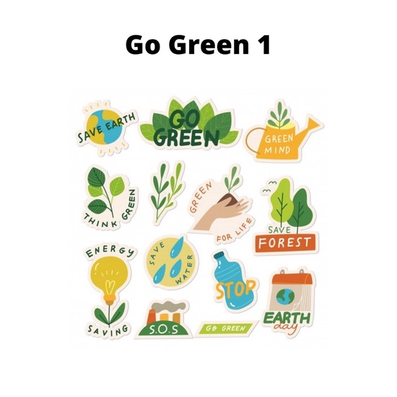 Sticker Pack Go Green Sticker Save Earth Sticker No Plastic Stiker Hp/Laptop Murah Aesthetic