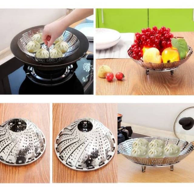 Kukusan Lipat Stainless Multifungsi Keranjang Buah Cuci Sayuran
