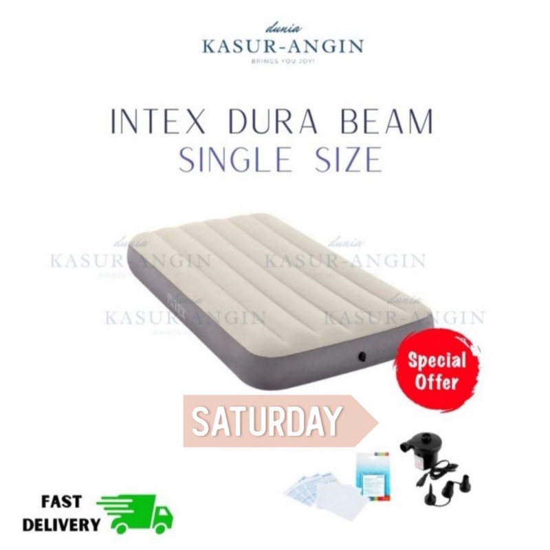 Kasur Angin Intex DUra-beam Single free pompa listrik