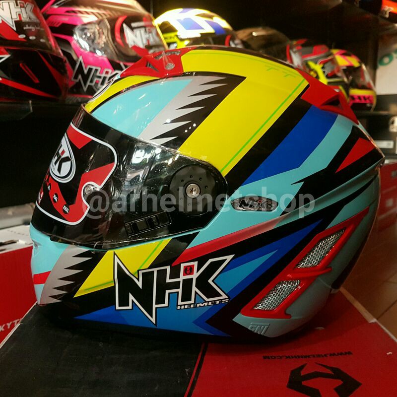 Helm balap Nhk gp pro terminator tt racing shadow blue yellow ddring murah