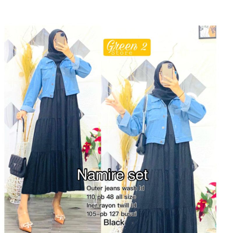 Gamis Dress Outer jeans wash + Inner Rayon / Namire Set by Green