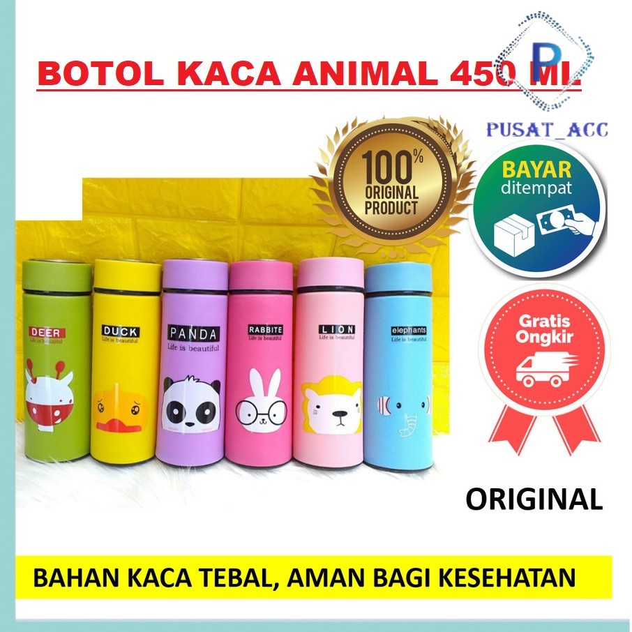 BM45 - Botol Minum KACA HEWAN ANIMAL Model Kapasitas 450 ML