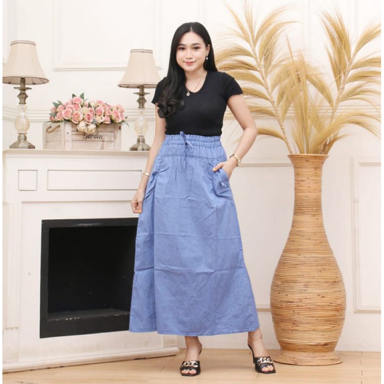 Rok Jeans Wanita Panjang Oversize Jeans Skirt Original