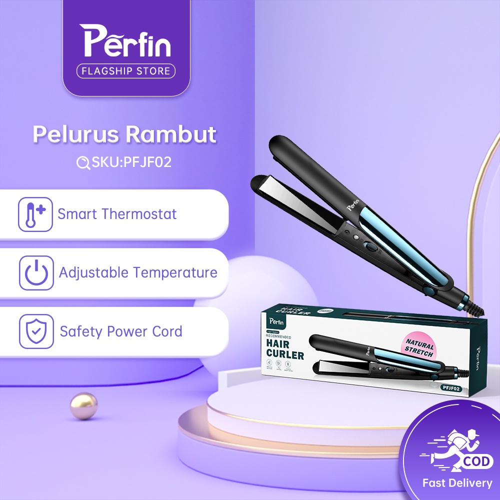 Perfin PF22JF Catokan Rambut Mini Hair Straightener Catok Rambut Lurus Keriting 2 IN 1 Catokan Kriting 30W