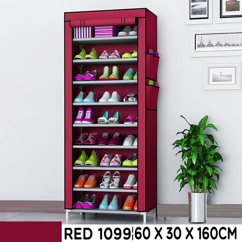 Rak Sepatu 10 Susun Rakitan / Shoes Rack with Dust Cove Rak Sepatu 10 Tingkat (9 Ruang) + Cover POLOS - Shoes Rack 10 Layer  RAK Sepatu 10th 9 Susun Rakitan rak baju rak tas Shoes Rack with Dust Cover Rak 10 Layer murah