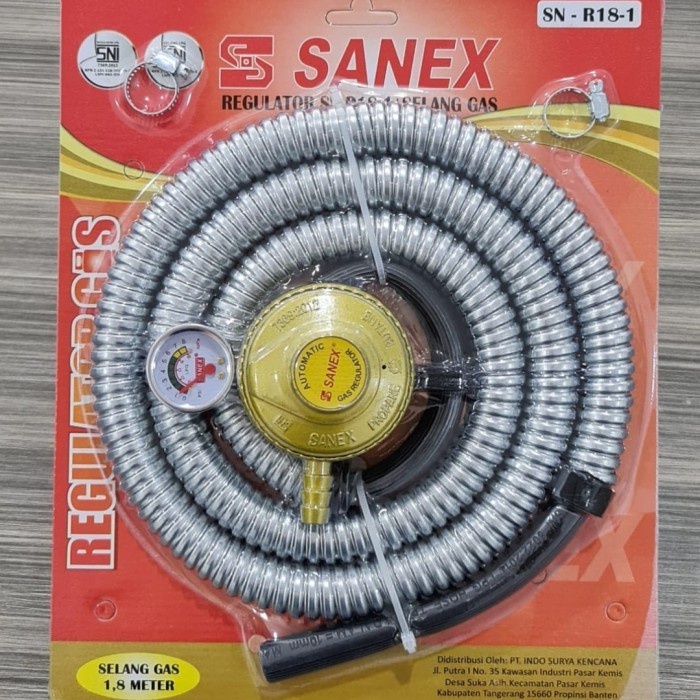 Paket Selang Gas 1,8 Meter + Regulator Sanex SN-R18-1 FREE 2 KLEM