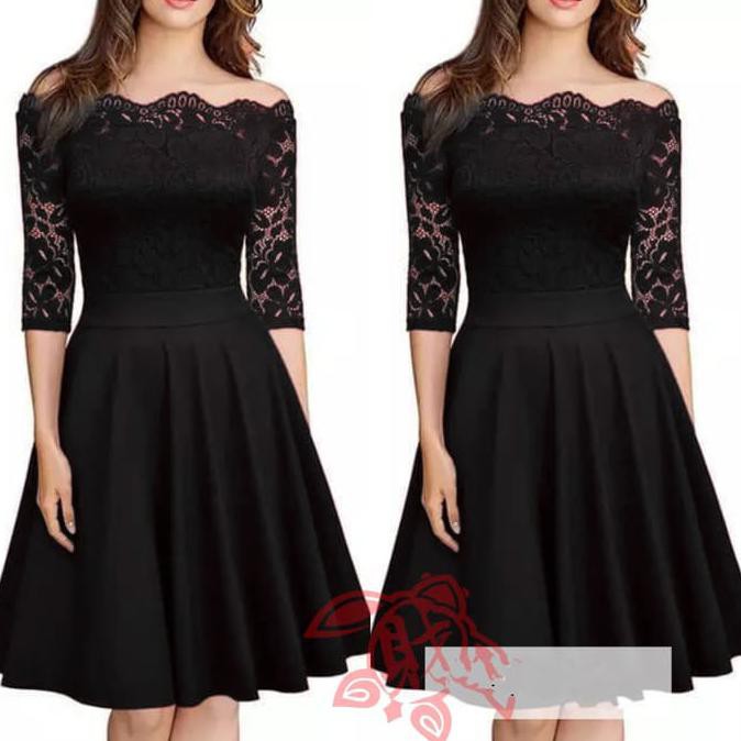 PRODUK TERBARU DRESS BROKAT KOREA MINI DRESS HARUKA HITAM BAHAN HALUS