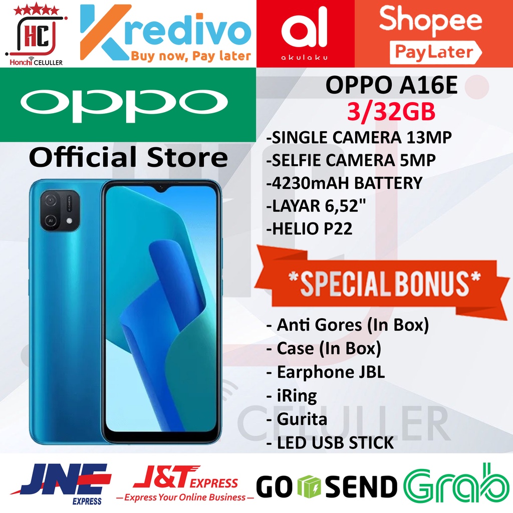 OPPO A16E 3/32 GB GARANSI RESMI OPPO INDONESIA FULL BONUS