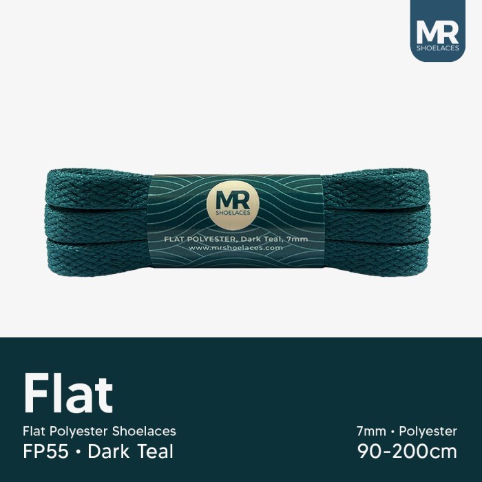 MR Shoelaces FP55 Dark Teal Tali Sepatu Pipih Flat 7mm 90cm 100cm 120cm 130cm 140cm 150cm 180cm 200cm