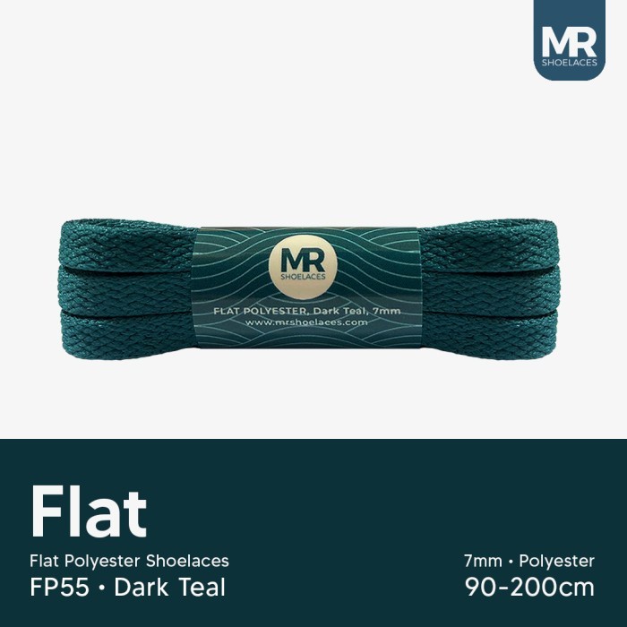 Original MR Shoelaces FP55 Dark Teal Tali Sepatu Pipih Flat 7mm 90cm 100cm 120cm 130cm 140cm 150cm 180cm 200cm Polyester Shoelaces Premium