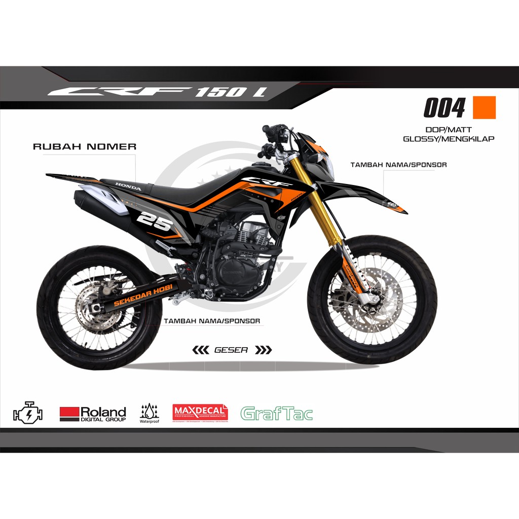 DECAL STICKER CRF 150L FULLBODY HITAM LIS ORANGE KEREN