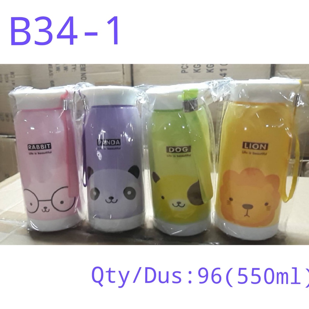 B34-1 Botol minum karakter Animal rabbit, panda , lion dan dog 550ml / Botol Anak Lucu Unik-5