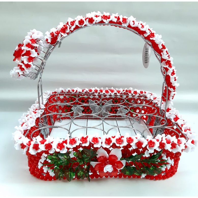 Keranjang Rak Aqua Gelas 16 Cup Hias Mote Manik Manik Akrilik Kombinasi