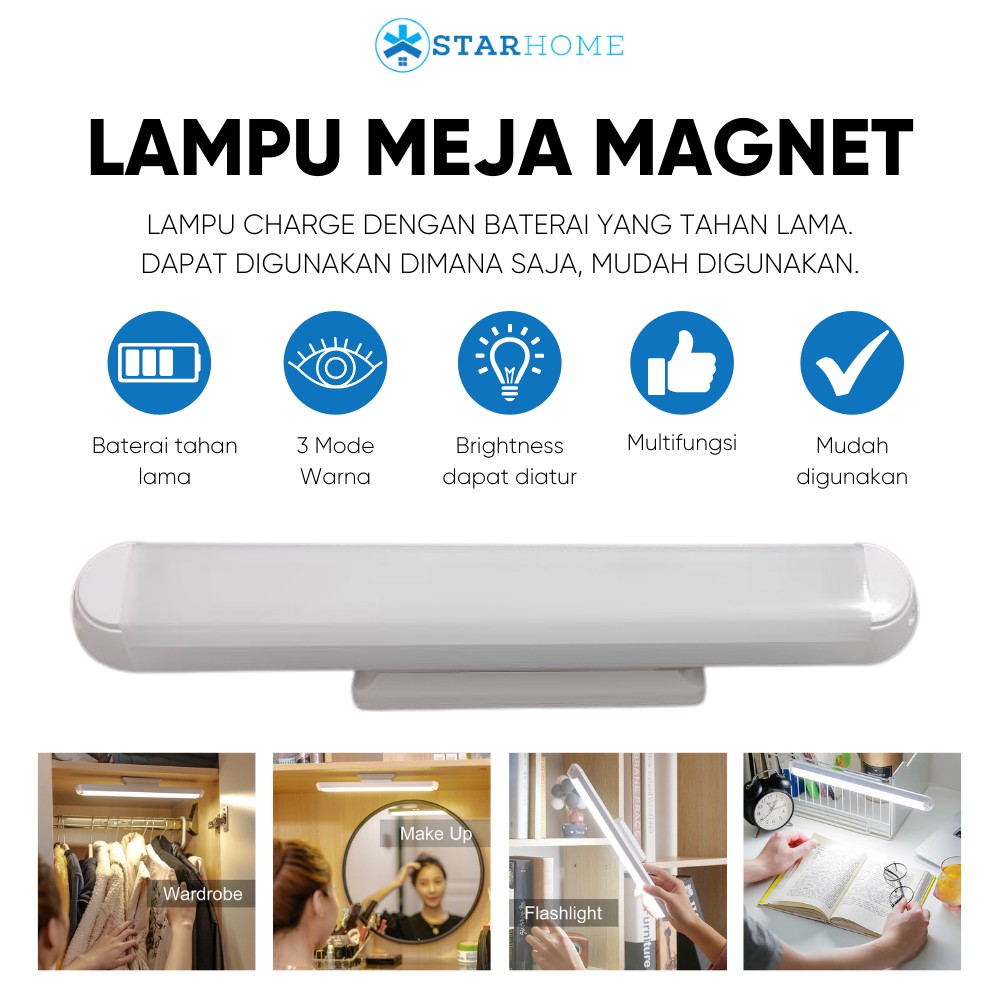 Lampu Meja LED Lampu Belajar Lampu Meja Rias Lampu Baca Magnet 3 Warna Lampu Emergency Lampu Makeup