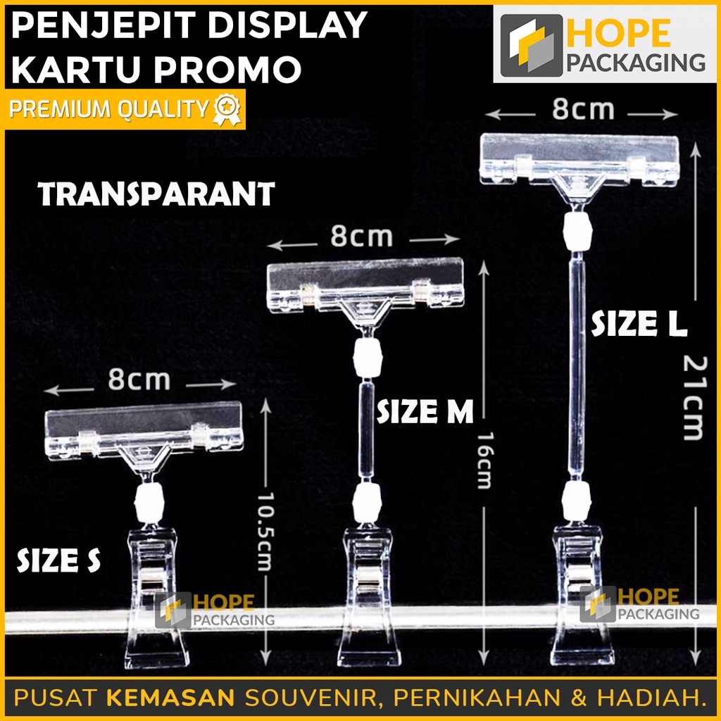 Penjepit Kartu Display Ukuran 17cm dan Penjepit Bening S / M / L