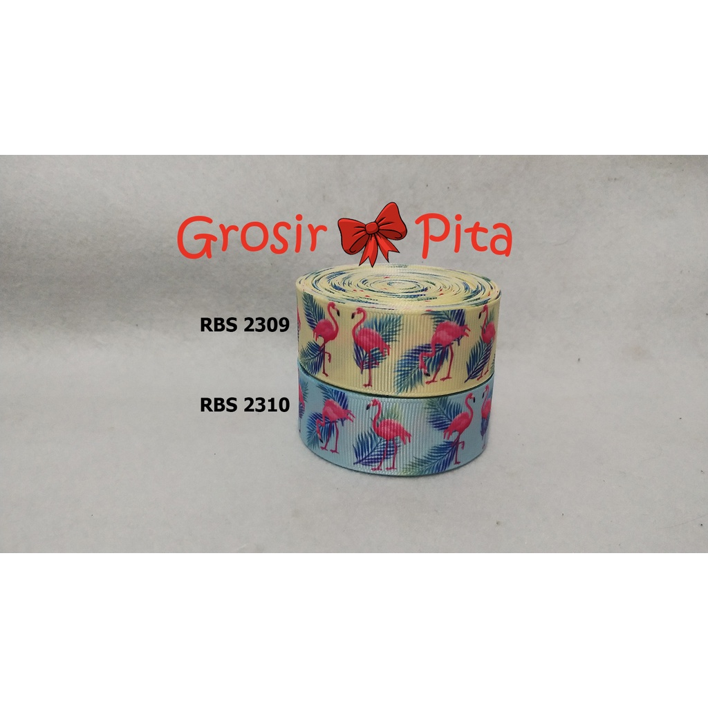 

(25 yard) Pita Grosgrain Motif Flamingo RBS 2309,2310 | Toko Bahan Craft | Grosir Pita