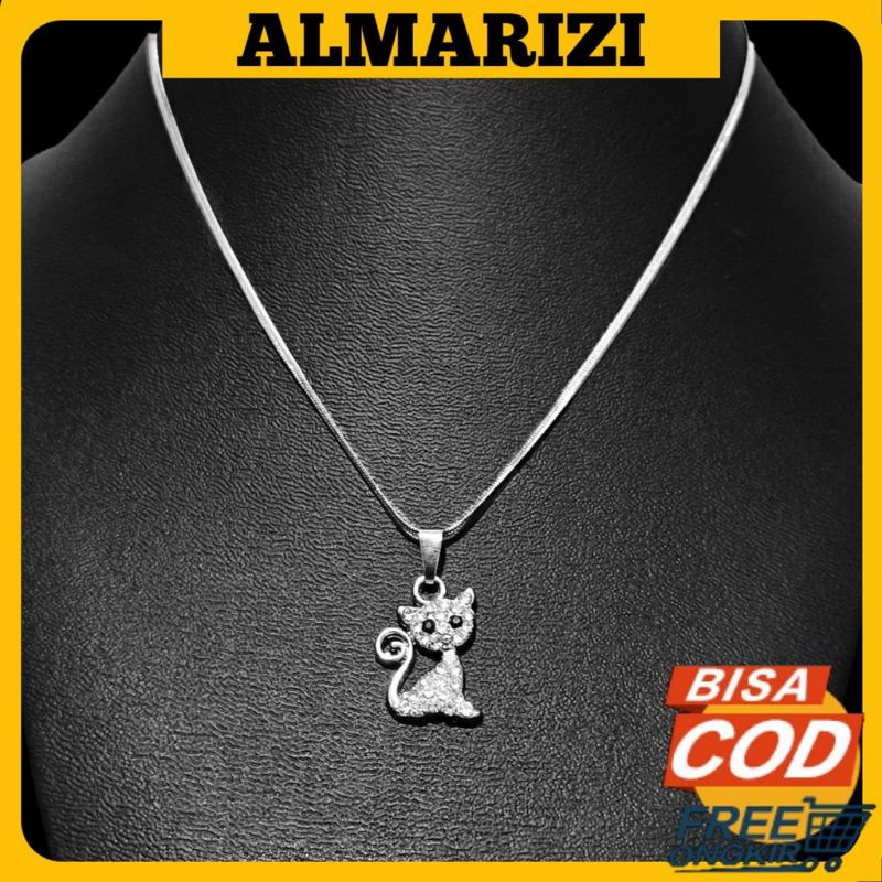 COD - KALUNG DAN LIONTIN WANITA TERBARU SILVER KUAT DAN TAHAN LAMA ANNTI KARAT // LIONTIN KUCING SILVER