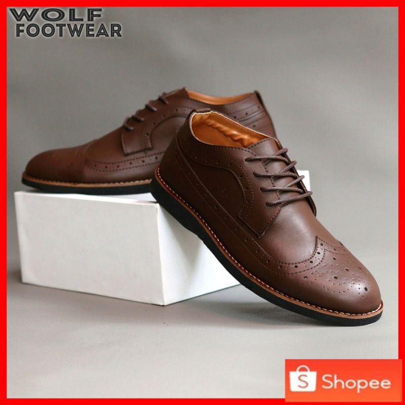 WOLF x SAGA| Sepatu wingtip pria kulit asli sepatu pantofel klasik Model Luiz