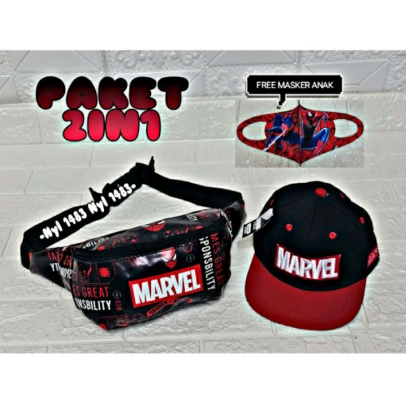 ORIGINAL MARVEL Westbag anak laki-laki 2 in1 free masker