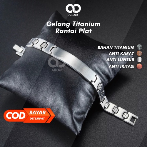 Gelang Pria Titanium Aksesoris Model Rantai Kotak Cowok Cowo Anti Karat Silver Perak Emas Putih Kere
