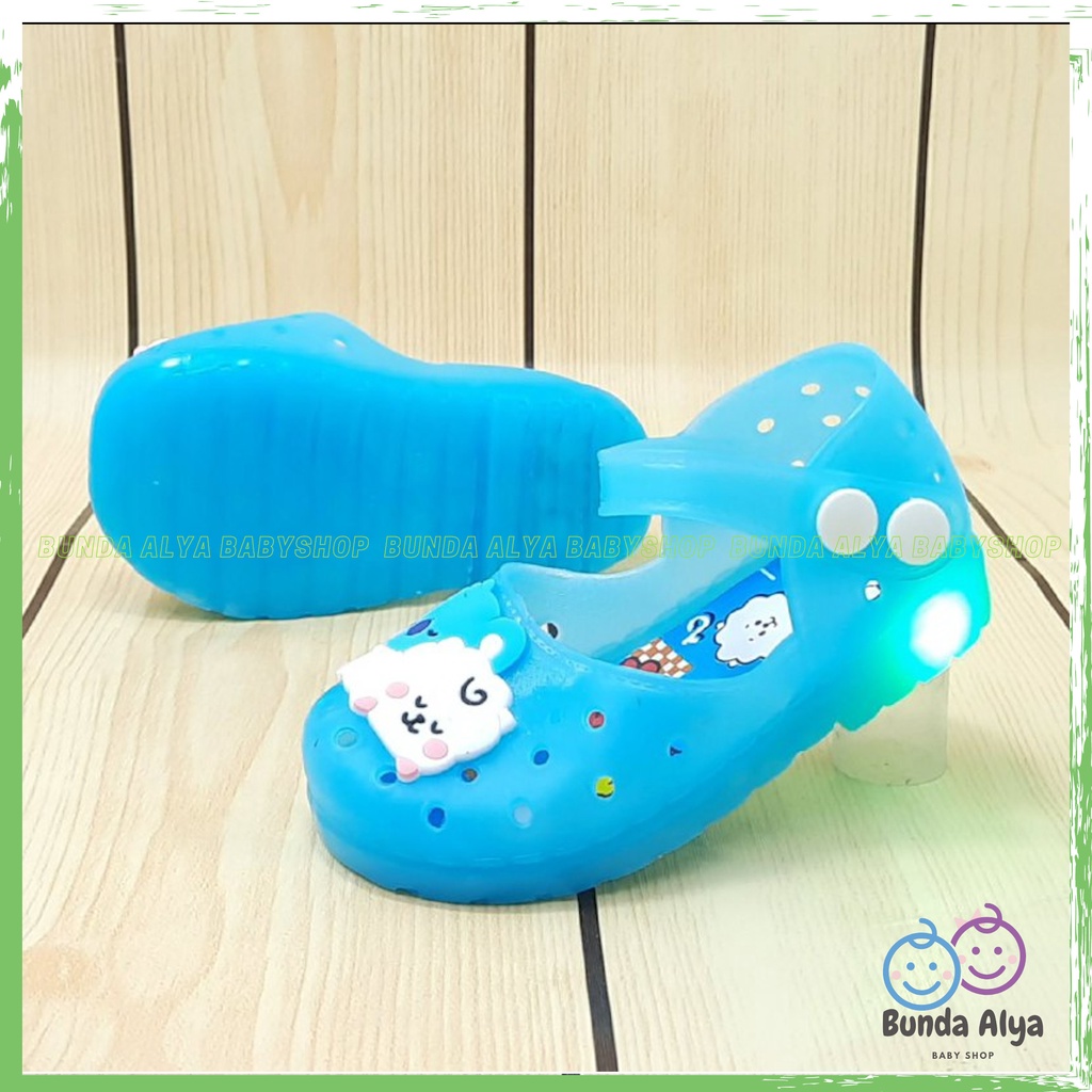 Sepatu Anak Perempuan Jelly LED Usia 6 Sampai 18 Bulan - Sepatu Sendal Anak Cewek Jelly Lampu Motif BIRU Sepatu Jelly Lentur Elastis Anti Licin Model Tali