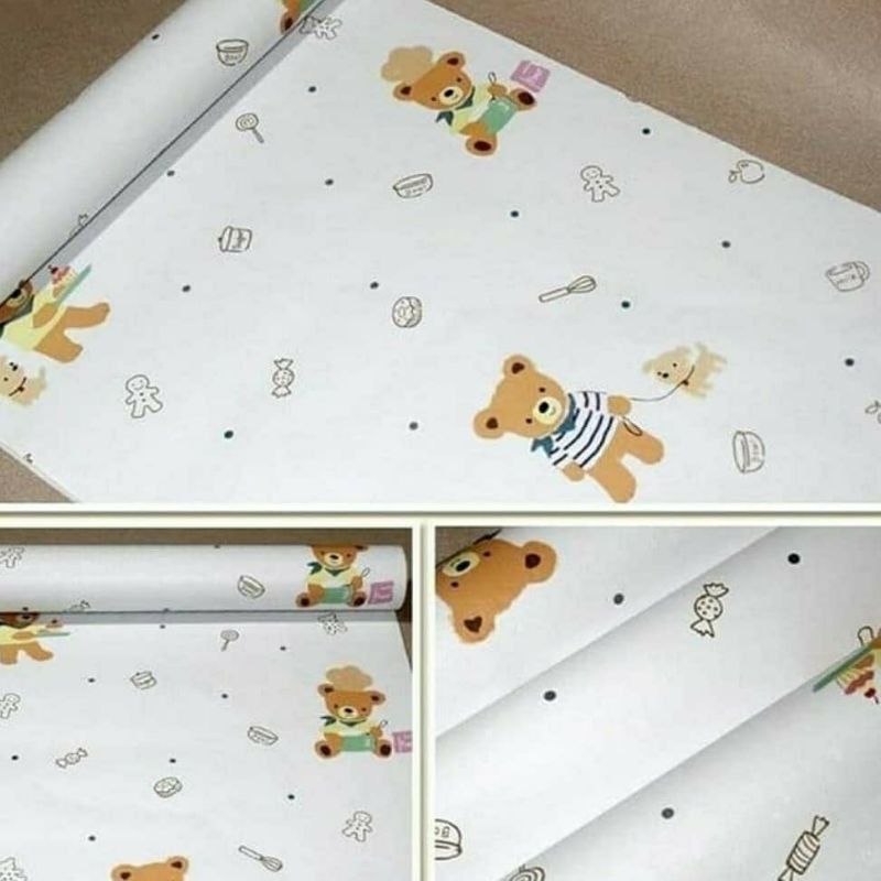 Wallpaper Sticker Dinding Motif Teddy Bear Ukuran Panjang 10Meter x Lebar 45Cm