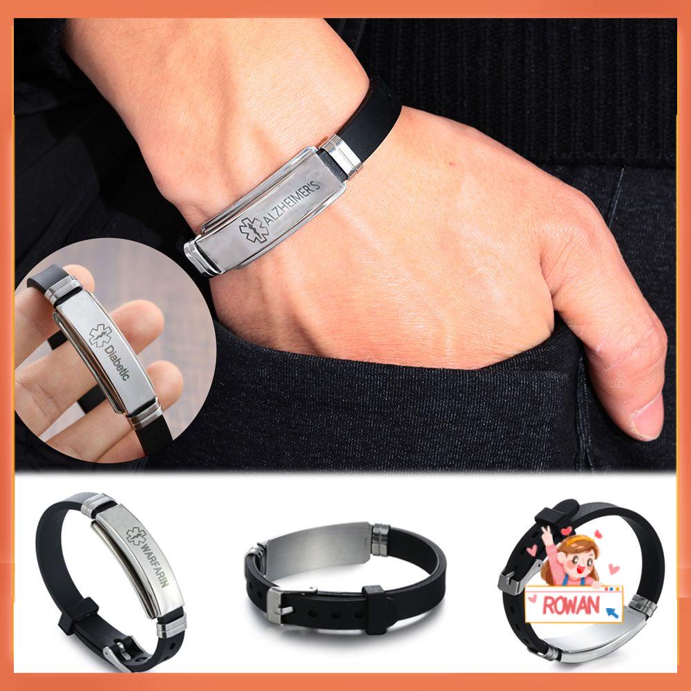 ROW New Bangles Women Men Diabetes Medical Alert Bracelets 16 Styles Stainless Steel Silicone Emergency Jewelry Gifts Epilepsy Alzheimer'S