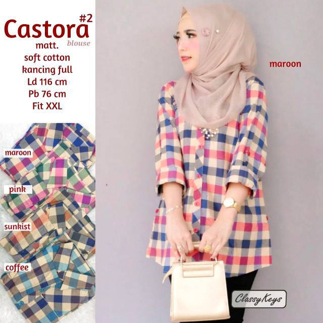 Kemeja Wanita Jumbo Katun Kotak Kotak Big Size Sirvia Castora by Classy Keys Hijab Solo-1