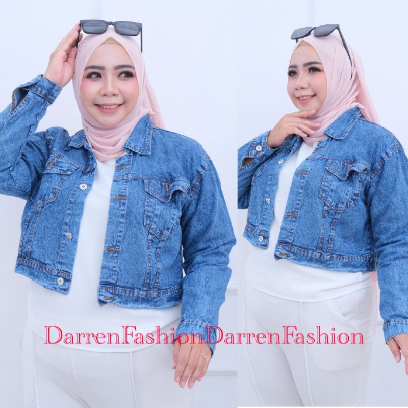 Jaket Crop Jumbo Big Size. Jaket Crop Wanita Jumbo Murah . Jaket Oversize Over Size-Biru Snow