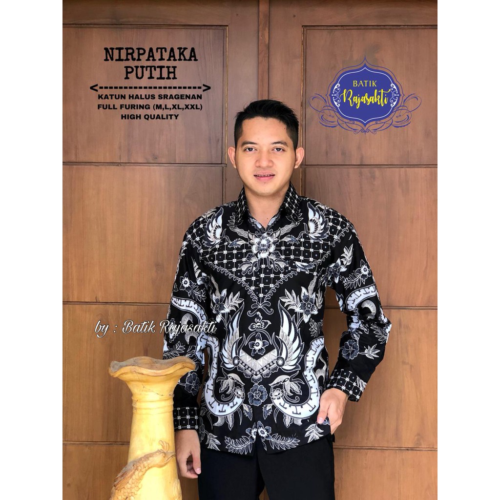 NIRPATAKA PUTIH Kemeja Batik Pria Lengan Panjang Katun Halus FULL FURING Rajasakti