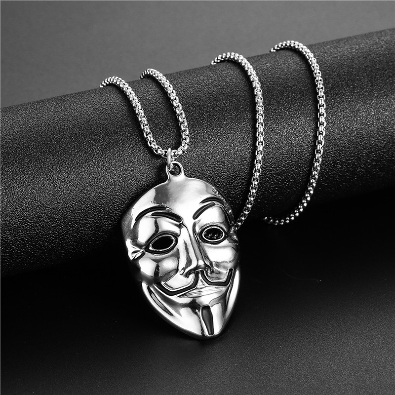 Kalung Liontin Topeng V For Vendetta Bahan Stainless Steel